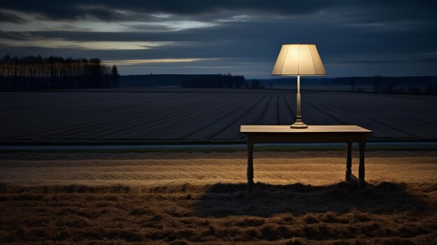 Darkly Romantic Desk Lamp In An Empty Field