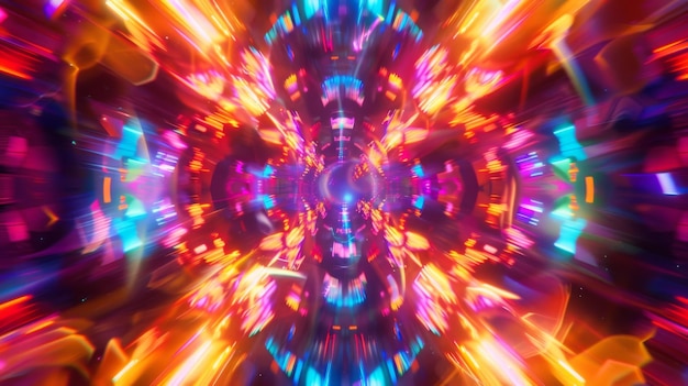 The darkness is alive with neon light trails in a kaleidoscope of vibrant color