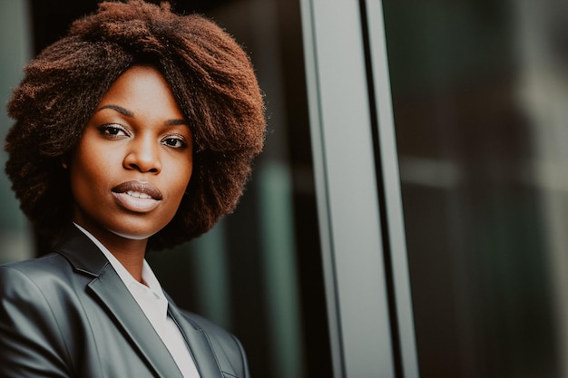 A darkskinned businesswoman in a suit