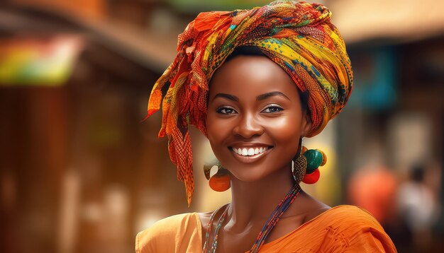 Darkskinned woman in ethnic image feels great concept carnival