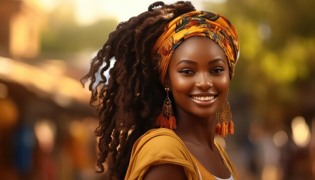 Darkskinned woman in ethnic image feels great concept carnival