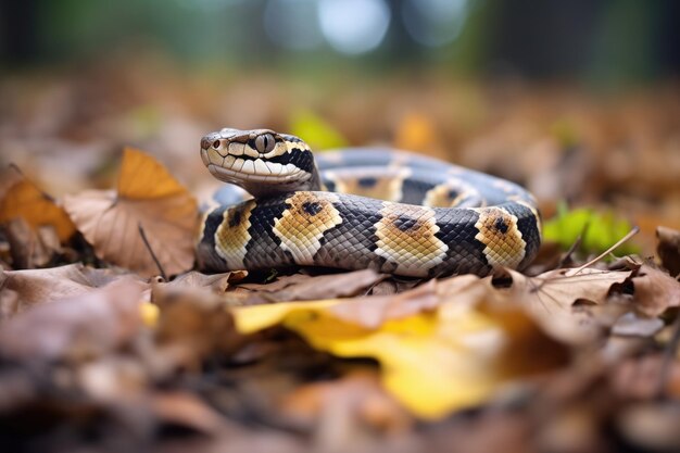 Darkspotted python on leafy ground