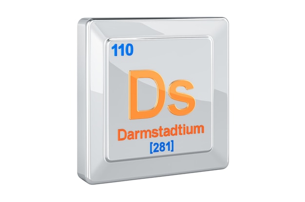 다름스타디움 Ds 화학 원소 기호 3D 렌더링은 색 배경에 고립되어 있습니다.