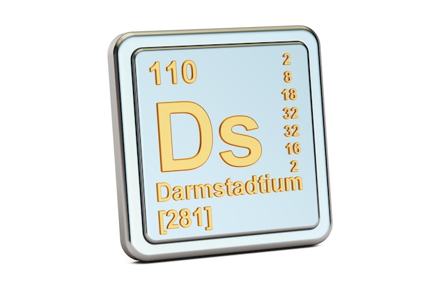 다름스타튬 Ds 화학 원소 기호 3D 렌더링