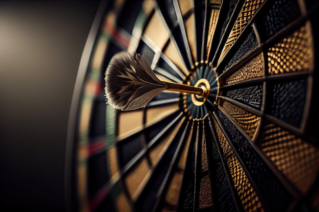 A dart board with a gold arrow pointing to the right.