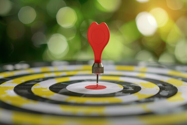 a dart board with a red heart on the center and a red target on the center