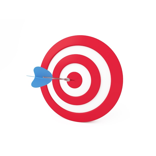 Dart hit the center of target on isolated white background Business aiming at the target concept