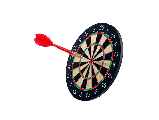 Dart hitting a target on the center isolated on white background Minimal concept