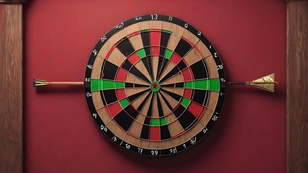 Dartboard met pijl op rode achtergrond voor het symbool van het opzetten van bedrijfsdoel en bereikingsdoel