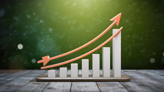 Dartboard with arrow on increasing bar graph for enhance setup business objective target and goal c