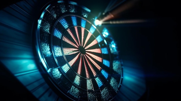 Darts board with red and blue lights generative ai