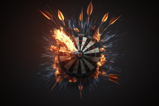 Darts on fire flying to the target