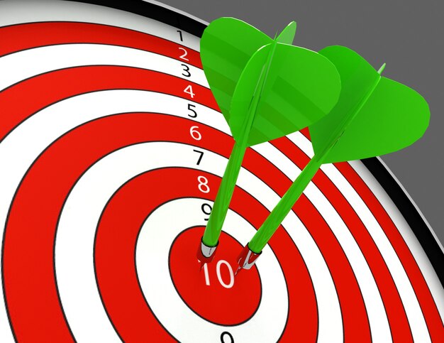 Darts hitting the bullseye aim. concept of success