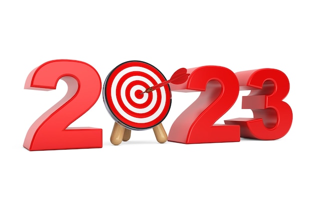 Darts Target als 2023 jaar teken 3D-rendering