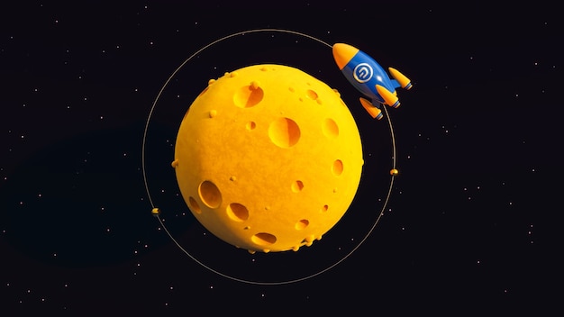 Рывок на луну. crypto rocket 3d иллюстрации.