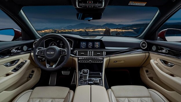 Dashboard of a luxury car under the lights