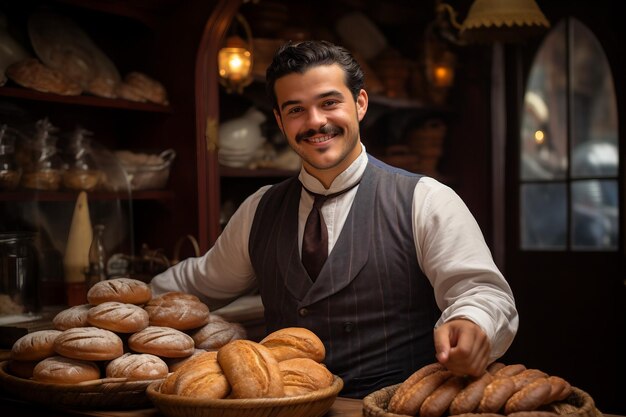 Dashing and Cheerful Baker in a Quaint Bakery