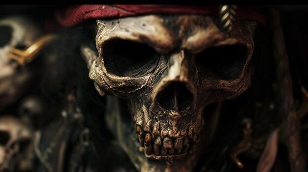 Photo a dashing and cool skull pirate background generative ai