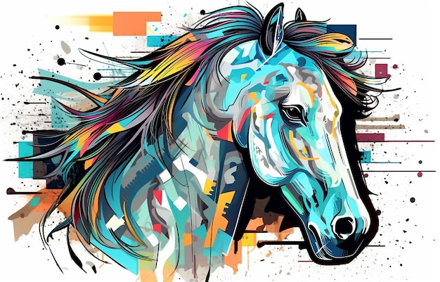 Data abstraction watercolor graffiti bright texture horse