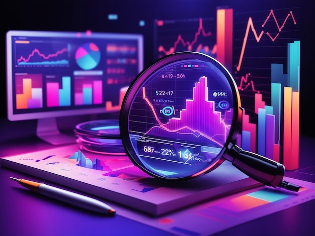 Foto ottimizzazione dei motori di ricerca per l'analisi dei dati o grafici di ingrandimento seo grafici ultravioletti e neon