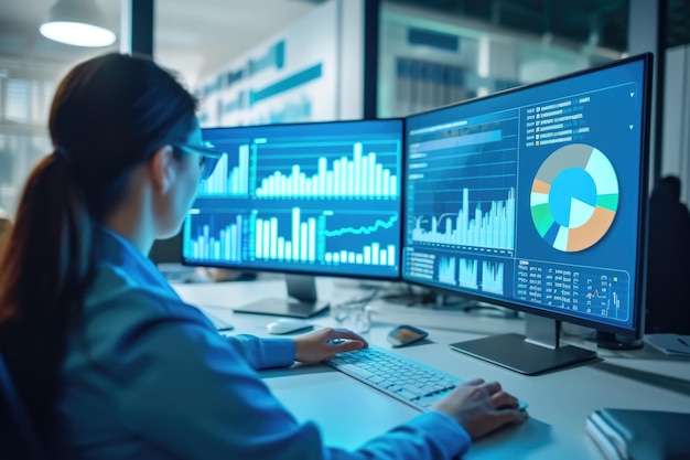 Photo data analysis and strategy planning with fintech in corporate office