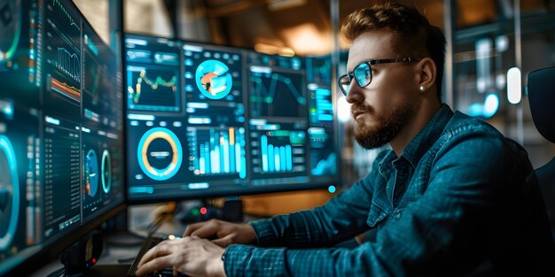 data analyst using advanced tools to visualize insights on computer screen concept data analysis advanced tools visualization computer screen insights