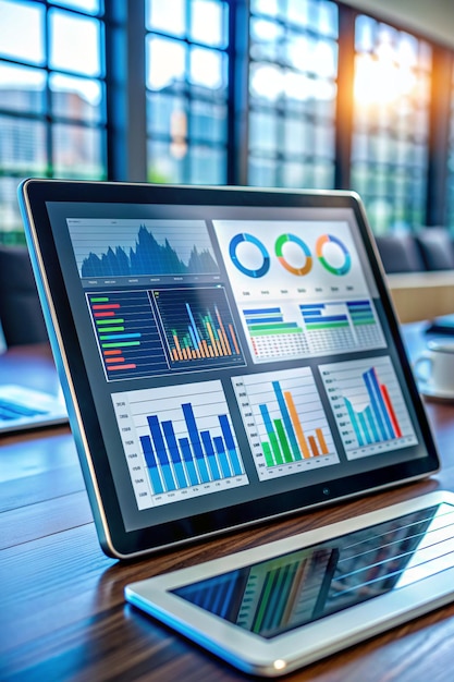 data analytics automated with ai technology big data business analytics and artificial intelligence automation dashboard report with sales and operations charts and kpi insights on touch screen