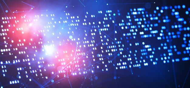 Фон данных Искусственный интеллект Структура сети фон Широкий баннер Большие данные Технология блокчейна Машинное обучение3d рендеринг