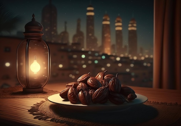 data bovenop tafel Ramadan reclame-ontwerp