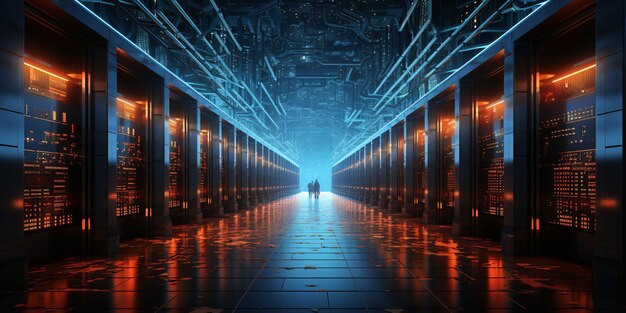 Data Center achtergrond Futuristische serverruimte Generatieve AI