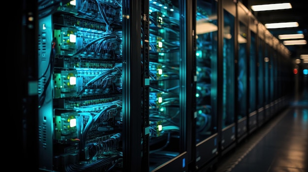 Data center computer racks close up