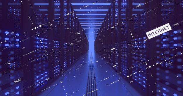 data center computer racks in network security server room cryptocurrency mining