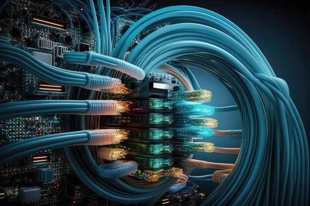 Photo data center is connected by optical fiber connections