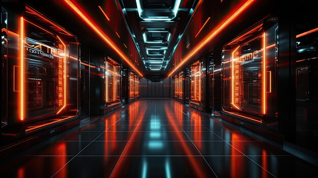 Data center orange neon lights