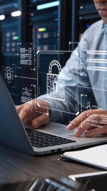 data center programmer using digital laptop computer maintenance it specialist