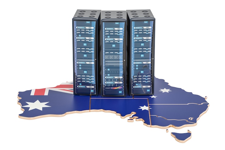 Photo data center server racks in australia concept 3d rendering
