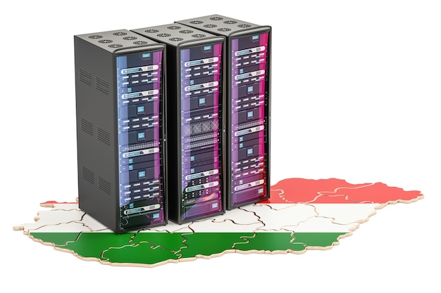 Data Center server racks in Hungary concept 3D rendering