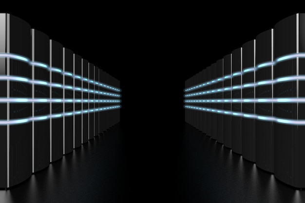 Foto rack server per data center isolati su sfondo nero