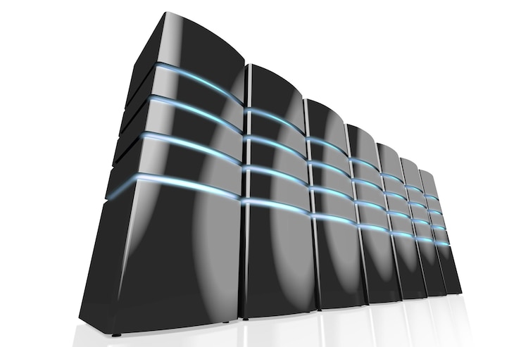 Photo data center server racks isolated on white background