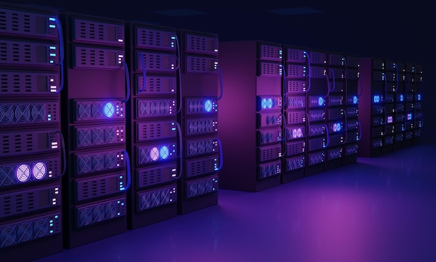 Photo data center with servers for information storage 3d illustration concept