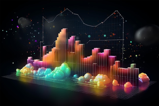 Data cloud with trading business chart on neon background