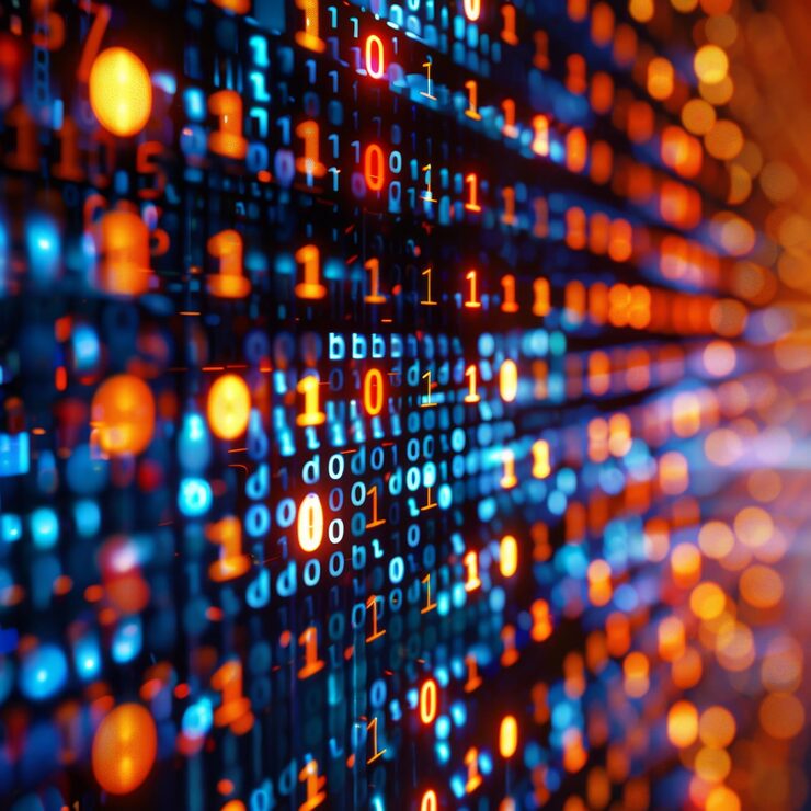 Photo data code binary background digital binary data on computer screen matrix pattern cyberspace bigdata banner