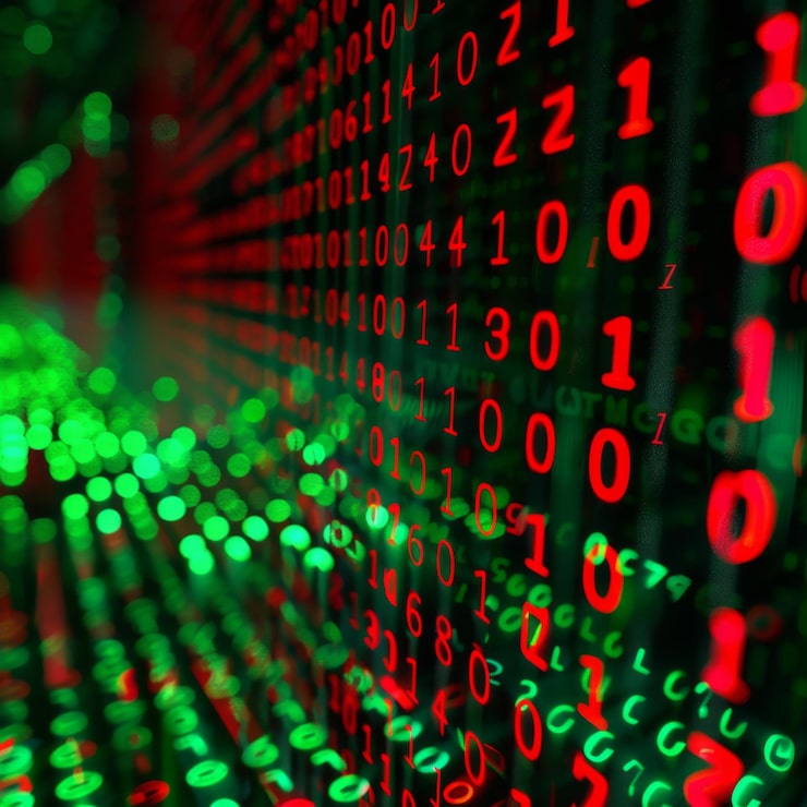 Photo data code binary background digital binary data on computer screen matrix pattern cyberspace bigdata banner