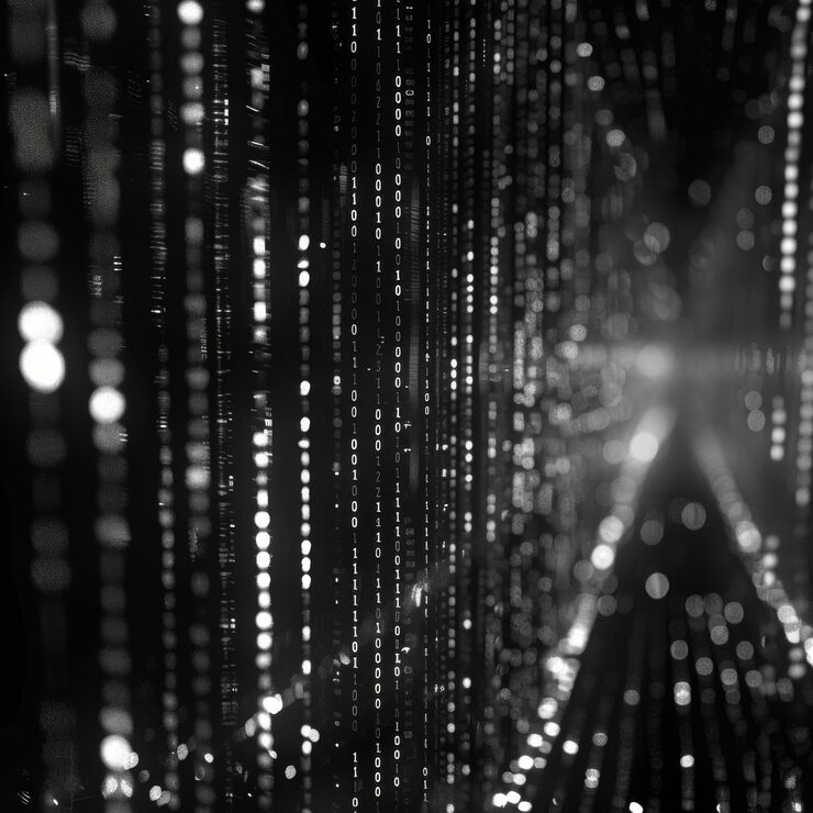 Photo data code binary background digital binary data on computer screen matrix pattern cyberspace bigdata banner