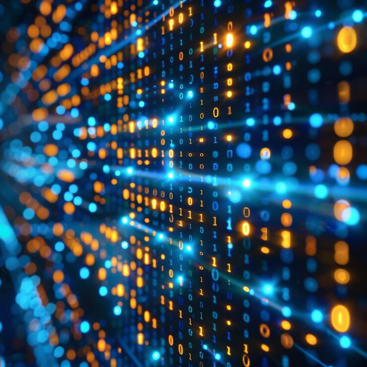 Photo data code binary background digital binary data on computer screen matrix pattern cyberspace bigdata banner