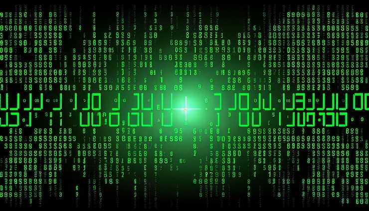 Photo data from a digital stream or binary code on a matrix background with vector digits from virtual security technology generative ai sometimes known as binary code or green numbers