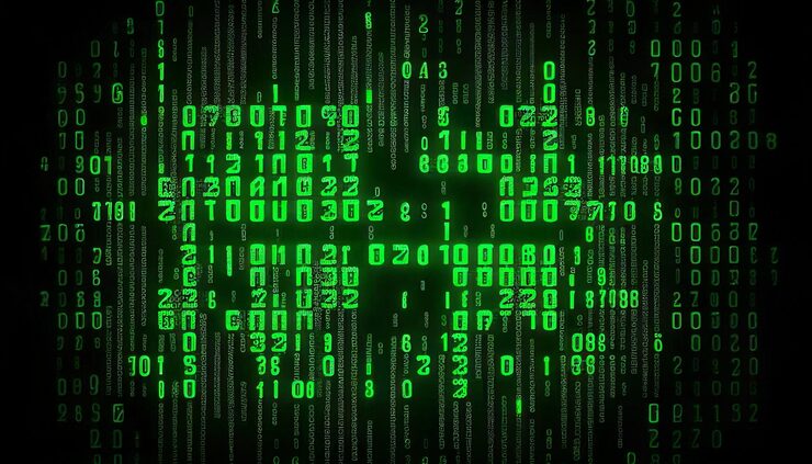 Photo data from a digital stream or binary code on a matrix background with vector digits from virtual security technology generative ai sometimes known as binary code or green numbers