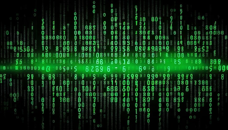Photo data from a digital stream or binary code on a matrix background with vector digits from virtual security technology generative ai sometimes known as binary code or green numbers