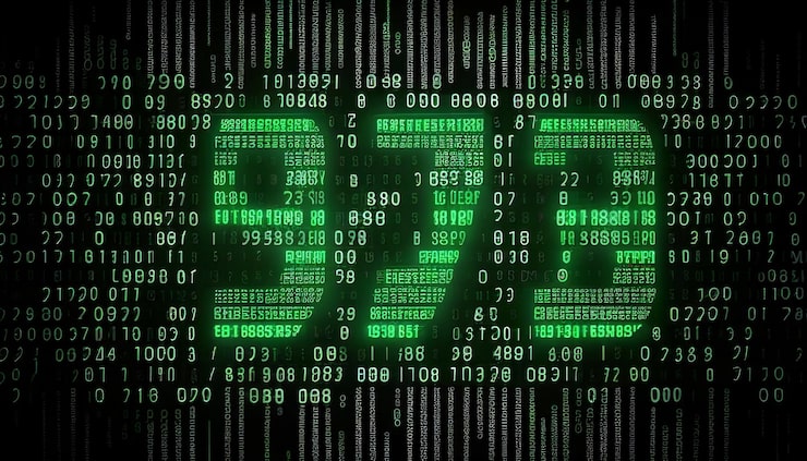 Photo data from a digital stream or binary code on a matrix background with vector digits from virtual security technology generative ai sometimes known as binary code or green numbers