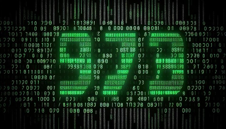 Photo data from a digital stream or binary code on a matrix background with vector digits from virtual security technology generative ai sometimes known as binary code or green numbers